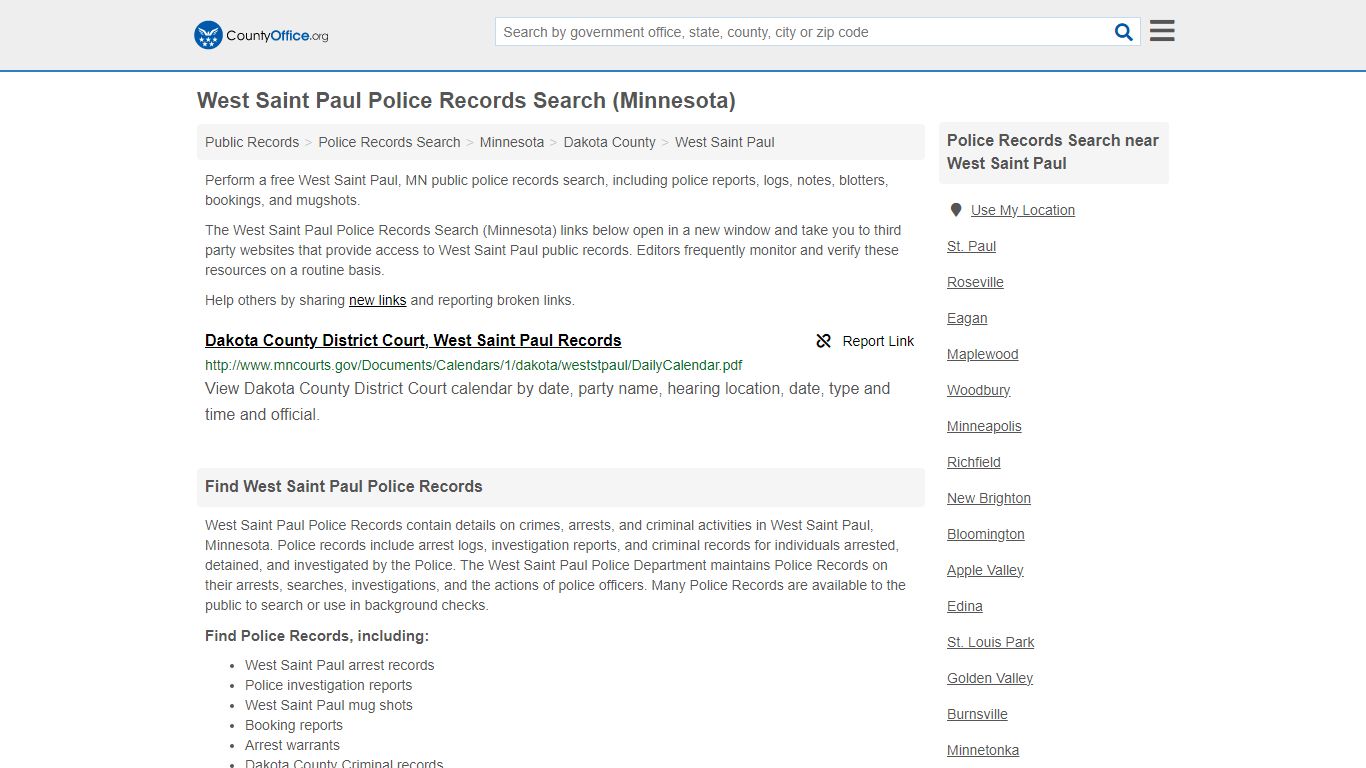 West Saint Paul Police Records Search (Minnesota) - County Office